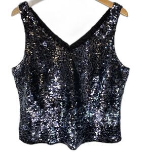 Womens Vintage Alyce Designs Sequined V-neck Top Midnight‎ Black Size 22